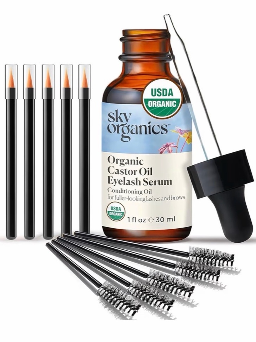 Organic Castor Oil Eyelash Serum - Brown Glass Dropper Bottle